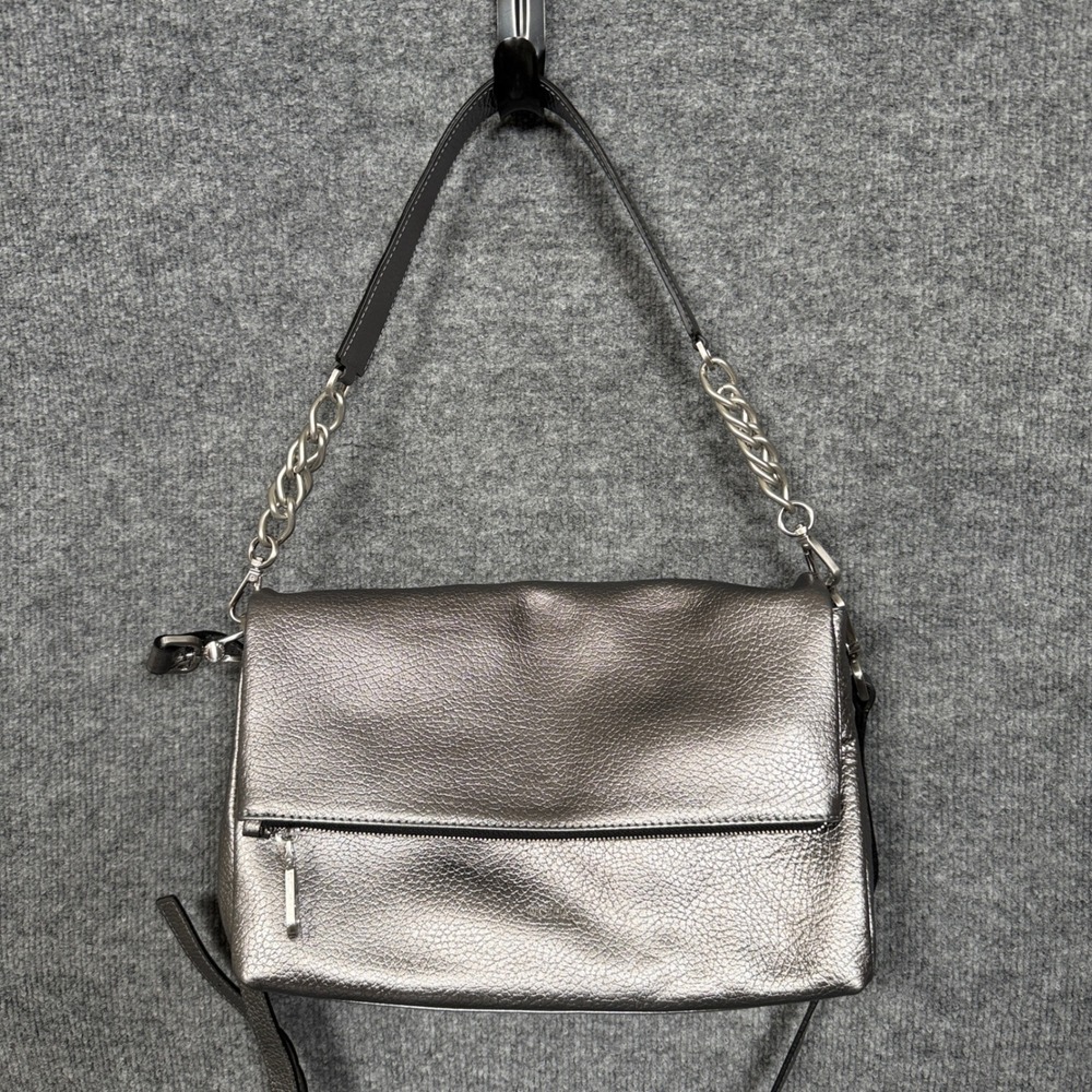 Arcadia Crossbody Bag Metallic Silver Leather Soft Flap Anisa Shoulder Strap